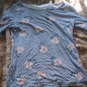 LOFT Blue Floral Polka Dot Blouse